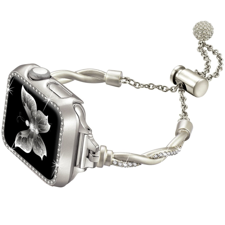 Twist Bracelet Diamond Metal Watch Band, For Apple Watch SE 2022 44mm, For Apple Watch Series 7 41mm, For Apple Watch Series 7 45mm, For Apple Watch SE 40mm, For Apple Watch SE 44mm, For Apple Watch 6 40mm, For Apple Watch Series 6 44mm                ...