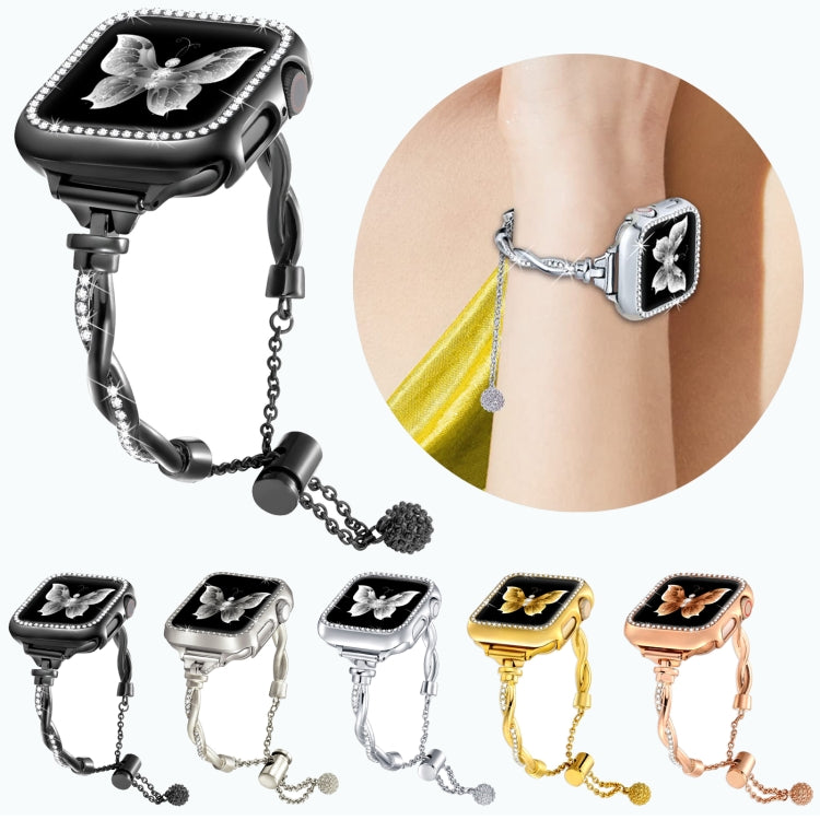 Twist Bracelet Diamond Metal Watch Band, For Apple Watch SE 2023 44mm, For Apple Watch SE 2023 40mm, For Apple Watch Ultra 2 49mm, For Apple Watch Series 9 45mm, For Apple Watch Series 9 41mm, For Apple Watch Ultra 49mm, For Apple Watch Series 8 41mm  ...