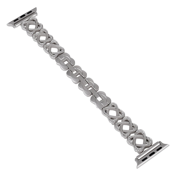 Hearts Crossed Diamond Metal Watch Band, For Apple Watch SE 2022 44mm, For Apple Watch Series 7 41mm, For Apple Watch Series 7 45mm, For Apple Watch SE 40mm, For Apple Watch SE 44mm, For Apple Watch 6 40mm, For Apple Watch Series 6 44mm                ...