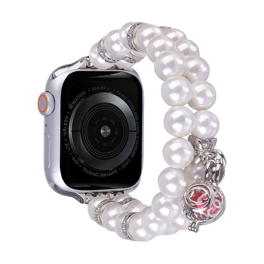 Beaded Dual Row Pearl Bracelet Watch Band, For Apple Watch Series 5 44mm, For Apple Watch Series 5 40mm, For Apple Watch Series 4 44mm, For Apple Watch Series 4 40mm, For Apple Watch Series 3 38mm, For Apple Watch Series 3 42mm