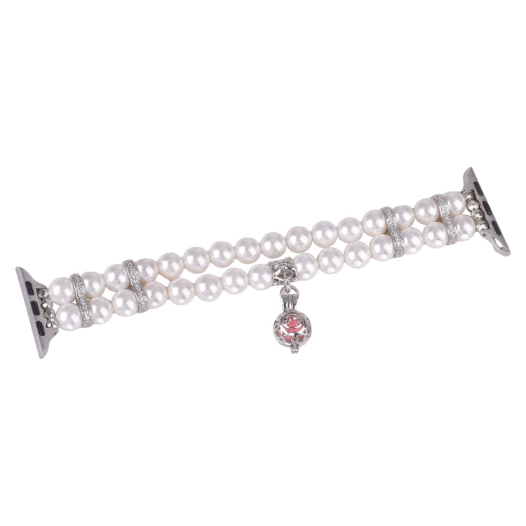 Beaded Dual Row Pearl Bracelet Watch Band, For Apple Watch Series 5 44mm, For Apple Watch Series 5 40mm, For Apple Watch Series 4 44mm, For Apple Watch Series 4 40mm, For Apple Watch Series 3 38mm, For Apple Watch Series 3 42mm                         ...