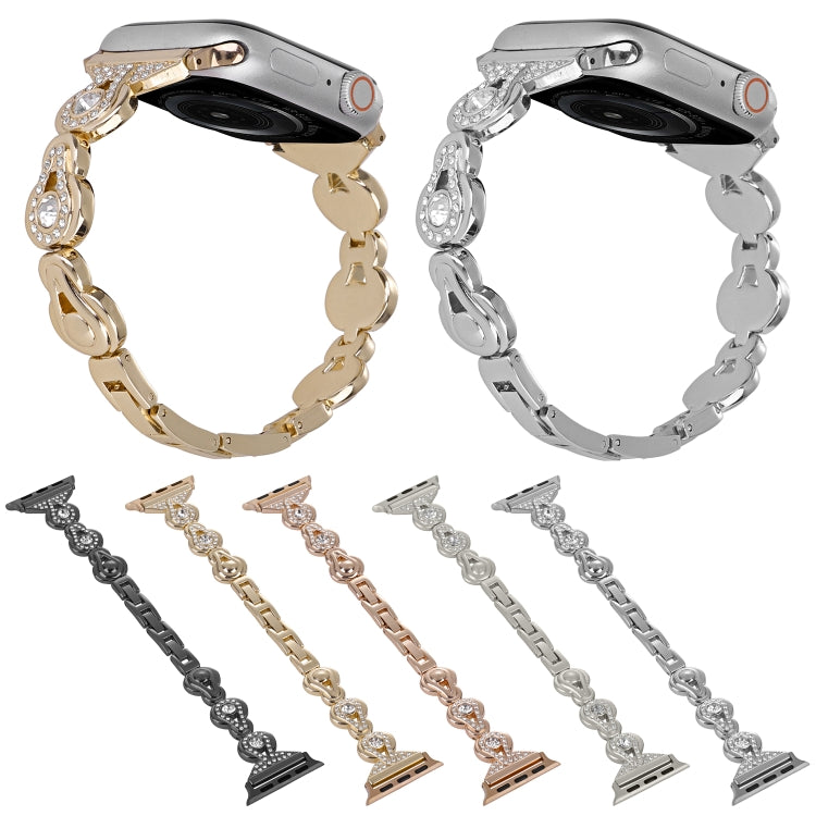 Gourd Diamond Metal Watch Band, For Apple Watch SE 2022 44mm, For Apple Watch Series 7 41mm, For Apple Watch Series 7 45mm, For Apple Watch SE 40mm, For Apple Watch SE 44mm, For Apple Watch 6 40mm, For Apple Watch Series 6 44mm                         ...
