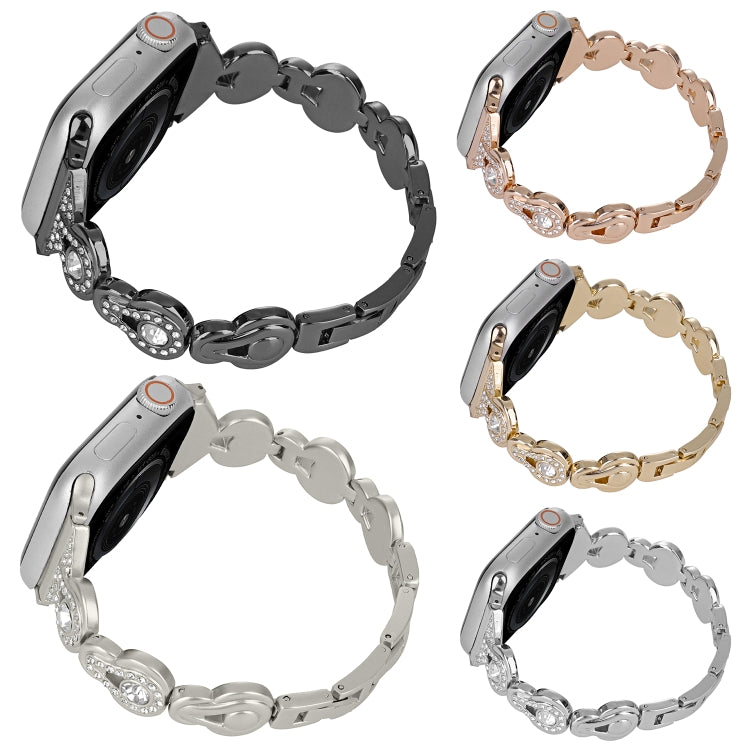 Gourd Diamond Metal Watch Band, For Apple Watch SE 2022 44mm, For Apple Watch Series 7 41mm, For Apple Watch Series 7 45mm, For Apple Watch SE 40mm, For Apple Watch SE 44mm, For Apple Watch 6 40mm, For Apple Watch Series 6 44mm                         ...