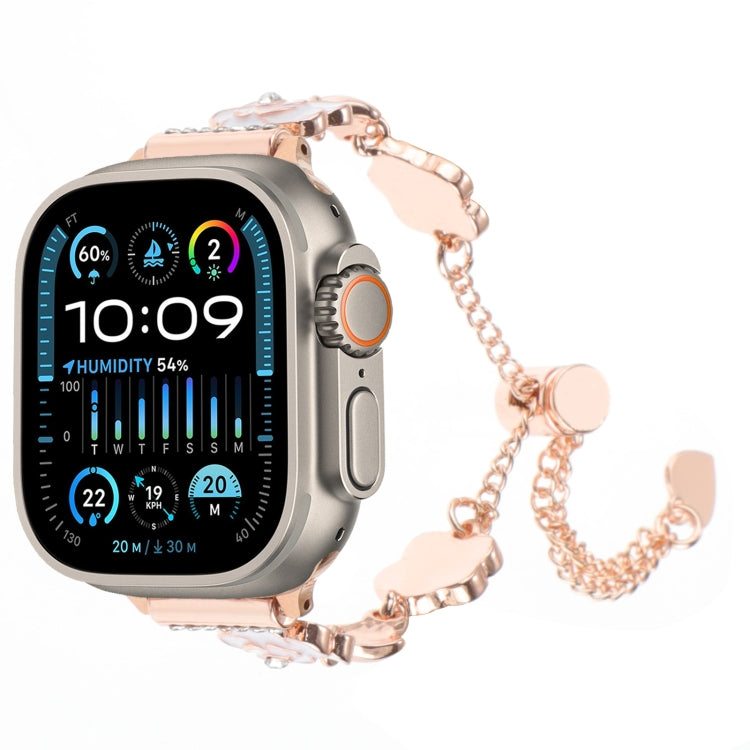 Camellia Metal Chain Bracelet Watch Band, For Apple Watch SE 2023 44mm, For Apple Watch SE 2023 40mm, For Apple Watch Ultra 2 49mm, For Apple Watch Series 9 45mm, For Apple Watch Series 9 41mm, For Apple Watch Ultra 49mm, For Apple Watch Series 8 41mm ...