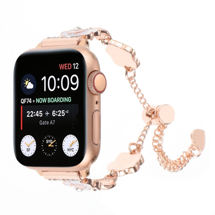 Camellia Metal Chain Bracelet Watch Band, For Apple Watch SE 40mm, For Apple Watch SE 44mm, For Apple Watch Series 6 40mm, For Apple Watch Series 6 44mm, For Apple Watch Series 5 44mm, For Apple Watch Series 5 40mm, For Apple Watch Series 4 44mm       ...