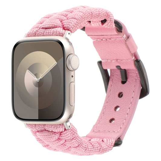 Plain Paracord Genuine Leather Watch Band, For Apple Watch Series 8 41mm, For Apple Watch Series 8 45mm, For Apple Watch SE 2022 40mm, For Apple Watch SE 2022 44mm, For Apple Watch Series 7 41mm, For Apple Watch Series 7 45mm