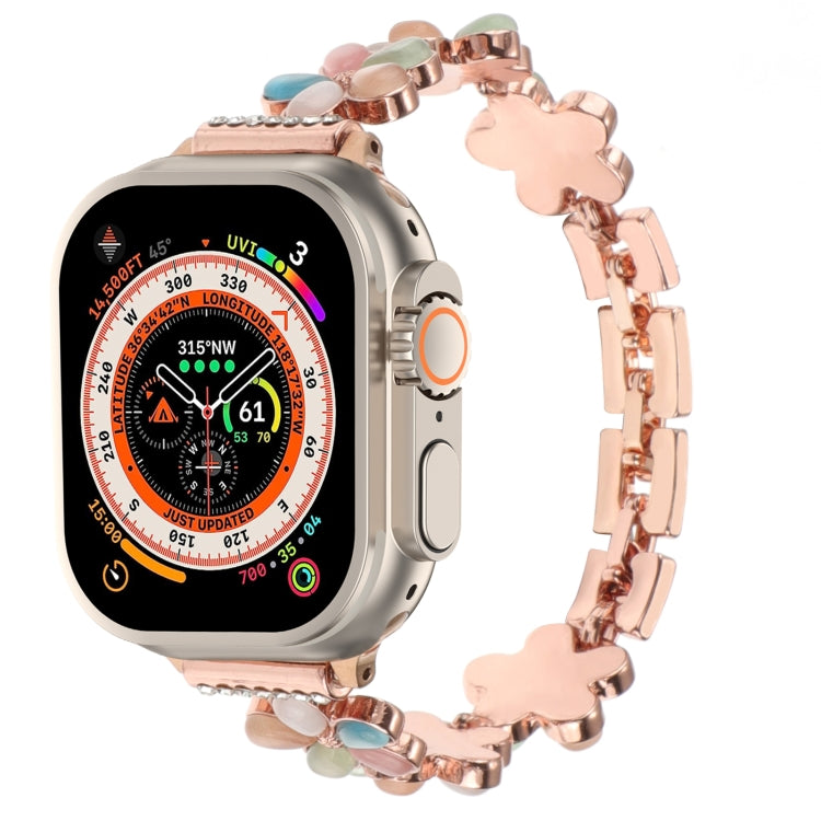 5-petaled Flower Zinc Alloy Chain Watch Band, For Apple Watch SE 2023 44mm, For Apple Watch SE 2023 40mm, For Apple Watch Ultra 2 49mm, For Apple Watch Series 9 45mm, For Apple Watch Series 9 41mm, For Apple Watch Ultra 49mm