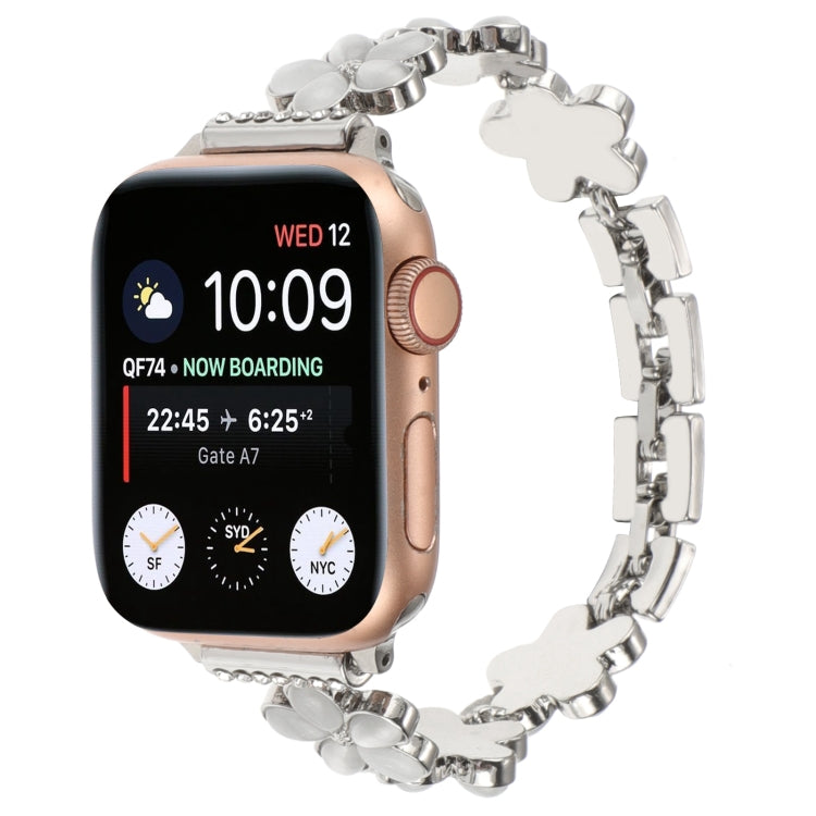 5-petaled Flower Zinc Alloy Chain Watch Band, For Apple Watch SE 2023 44mm, For Apple Watch SE 2023 40mm, For Apple Watch Ultra 2 49mm, For Apple Watch Series 9 45mm, For Apple Watch Series 9 41mm, For Apple Watch Ultra 49mm