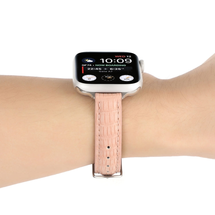 Slim Crocodile Leather Watch Band, For Apple Watch SE 2023 44mm, For Apple Watch SE 2023 40mm, For Apple Watch Ultra 2 49mm, For Apple Watch Series 9 45mm, For Apple Watch Series 9 41mm, For Apple Watch Ultra 49mm