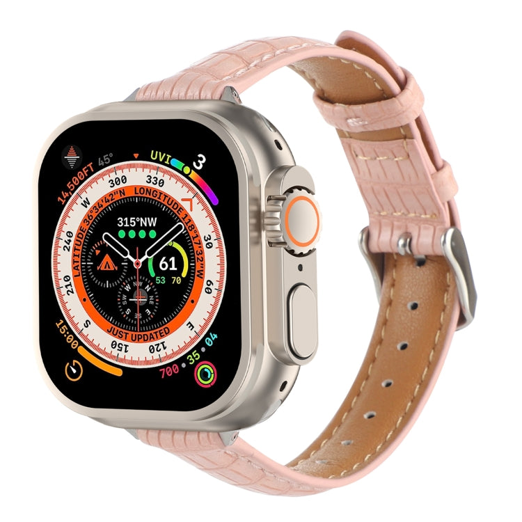 Slim Crocodile Leather Watch Band, For Apple Watch SE 2023 44mm, For Apple Watch SE 2023 40mm, For Apple Watch Ultra 2 49mm, For Apple Watch Series 9 45mm, For Apple Watch Series 9 41mm, For Apple Watch Ultra 49mm