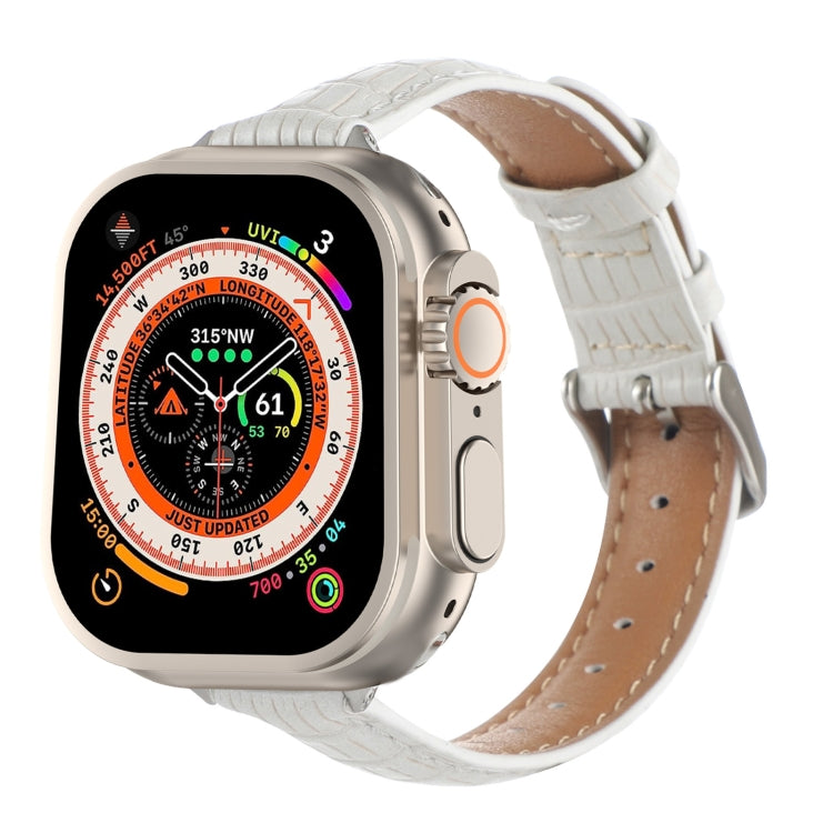 Slim Crocodile Leather Watch Band, For Apple Watch SE 2023 44mm, For Apple Watch SE 2023 40mm, For Apple Watch Ultra 2 49mm, For Apple Watch Series 9 45mm, For Apple Watch Series 9 41mm, For Apple Watch Ultra 49mm
