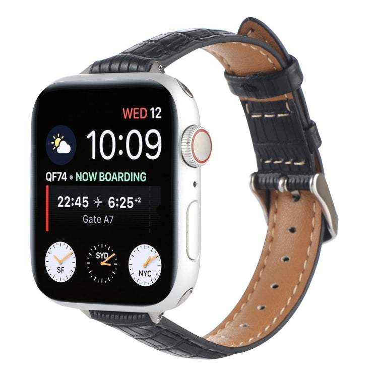 Slim Crocodile Leather Watch Band, For Apple Watch SE 2023 44mm, For Apple Watch SE 2023 40mm, For Apple Watch Ultra 2 49mm, For Apple Watch Series 9 45mm, For Apple Watch Series 9 41mm, For Apple Watch Ultra 49mm