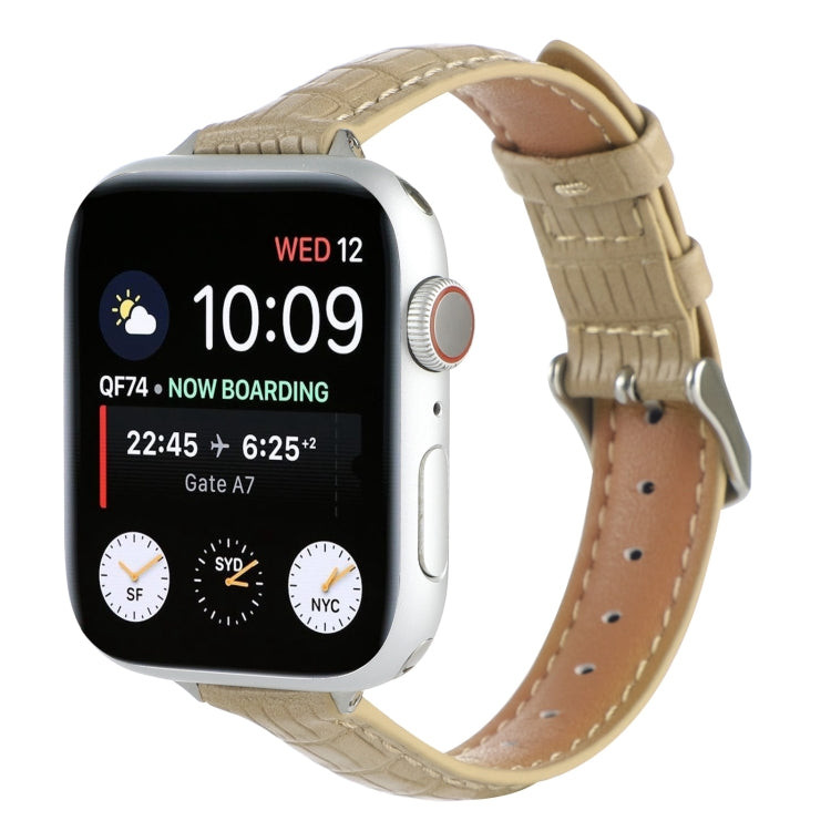 Slim Crocodile Leather Watch Band, For Apple Watch Series 4 44mm, For Apple Watch Series 4 40mm, For Apple Watch Series 3 38mm, For Apple Watch Series 3 42mm, For Apple Watch Series 2 42mm, For Apple Watch Series 2 38mm