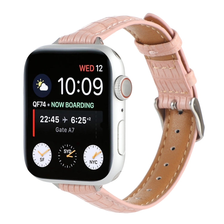 Slim Crocodile Leather Watch Band, For Apple Watch Series 4 44mm, For Apple Watch Series 4 40mm, For Apple Watch Series 3 38mm, For Apple Watch Series 3 42mm, For Apple Watch Series 2 42mm, For Apple Watch Series 2 38mm