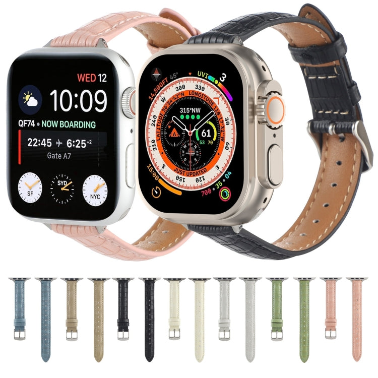 Slim Crocodile Leather Watch Band, For Apple Watch Series 8 41mm, For Apple Watch Series 8 45mm, For Apple Watch SE 2022 40mm, For Apple Watch SE 2022 44mm, For Apple Watch Series 7 41mm, For Apple Watch Series 7 45mm
