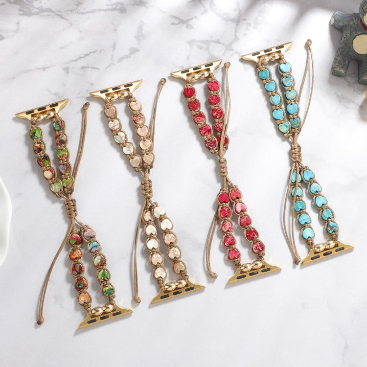 Heart Stones Drawstring Chain Watch Band, For Apple Watch SE 40mm, For Apple Watch SE 44mm, For Apple Watch Series 6 40mm, For Apple Watch Series 6 44mm, For Apple Watch Series 5 44mm, For Apple Watch Series 5 40mm, For Apple Watch Series 4 44mm       ...