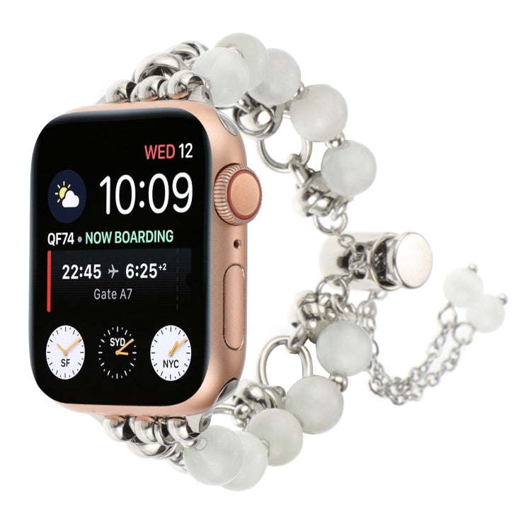 Pearl Chain Metal Bracelet Watch Band, For Apple Watch Series 5 44mm, For Apple Watch Series 5 40mm, For Apple Watch Series 4 44mm, For Apple Watch Series 4 40mm, For Apple Watch Series 3 38mm, For Apple Watch Series 3 42mm, For Apple Watch Series 2 42...