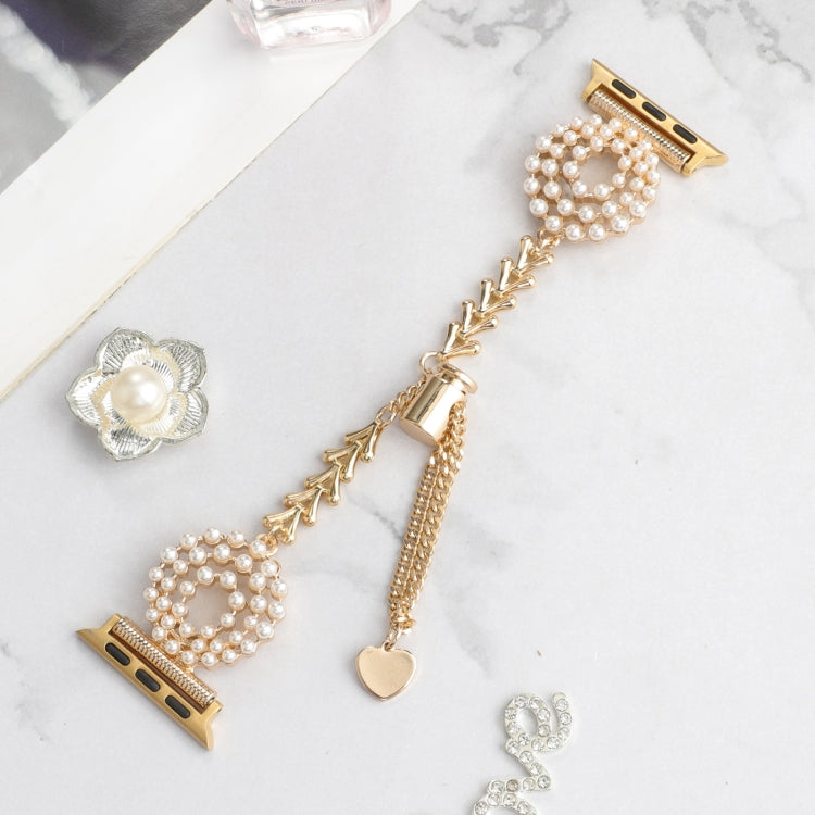 Pearl Round Zinc Alloy Chain Metal Watch Band, For Apple Watch SE 2023 44mm, For Apple Watch SE 2023 40mm, For Apple Watch Ultra 2 49mm, For Apple Watch Series 9 45mm, For Apple Watch Series 9 41mm, For Apple Watch Ultra 49mm                           ...