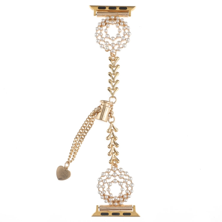 Pearl Round Zinc Alloy Chain Metal Watch Band, For Apple Watch SE 2023 44mm, For Apple Watch SE 2023 40mm, For Apple Watch Ultra 2 49mm, For Apple Watch Series 9 45mm, For Apple Watch Series 9 41mm, For Apple Watch Ultra 49mm                           ...