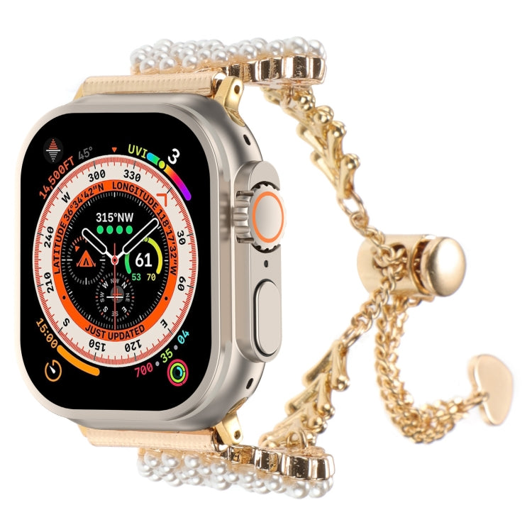 Pearl Round Zinc Alloy Chain Metal Watch Band, For Apple Watch SE 2023 44mm, For Apple Watch SE 2023 40mm, For Apple Watch Ultra 2 49mm, For Apple Watch Series 9 45mm, For Apple Watch Series 9 41mm, For Apple Watch Ultra 49mm                           ...