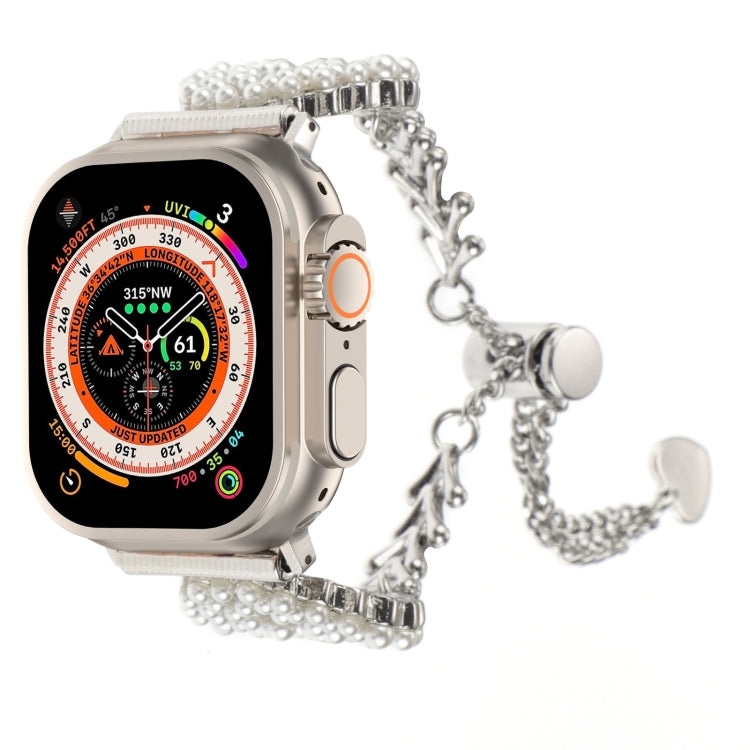 Pearl Round Zinc Alloy Chain Metal Watch Band, For Apple Watch SE 2023 44mm, For Apple Watch SE 2023 40mm, For Apple Watch Ultra 2 49mm, For Apple Watch Series 9 45mm, For Apple Watch Series 9 41mm, For Apple Watch Ultra 49mm                           ...