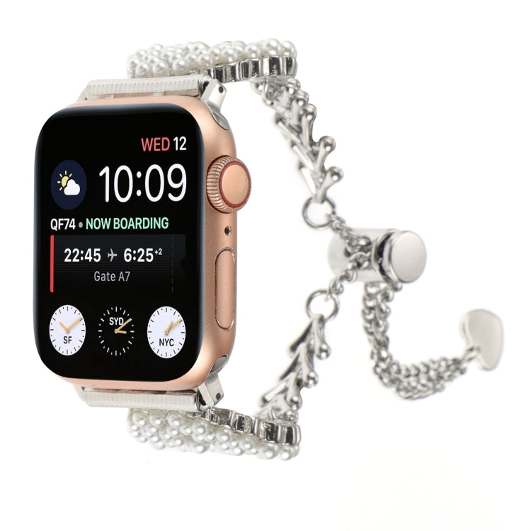 Pearl Round Zinc Alloy Chain Metal Watch Band, For Apple Watch SE 2023 44mm, For Apple Watch SE 2023 40mm, For Apple Watch Ultra 2 49mm, For Apple Watch Series 9 45mm, For Apple Watch Series 9 41mm, For Apple Watch Ultra 49mm                           ...