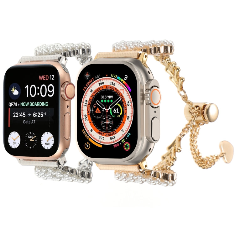 Pearl Round Zinc Alloy Chain Metal Watch Band, For Apple Watch SE 2023 44mm, For Apple Watch SE 2023 40mm, For Apple Watch Ultra 2 49mm, For Apple Watch Series 9 45mm, For Apple Watch Series 9 41mm, For Apple Watch Ultra 49mm                           ...