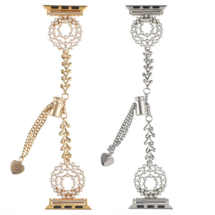 Pearl Round Zinc Alloy Chain Metal Watch Band, For Apple Watch SE 2023 44mm, For Apple Watch SE 2023 40mm, For Apple Watch Ultra 2 49mm, For Apple Watch Series 9 45mm, For Apple Watch Series 9 41mm, For Apple Watch Ultra 49mm                           ...