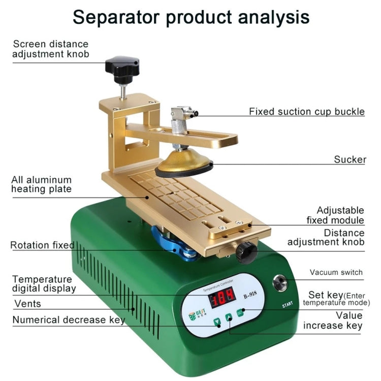 BEST B-918A 7 inch 110V Vacuum Pump LCD Screen Rotary Heating Platform Separator, EU Plug