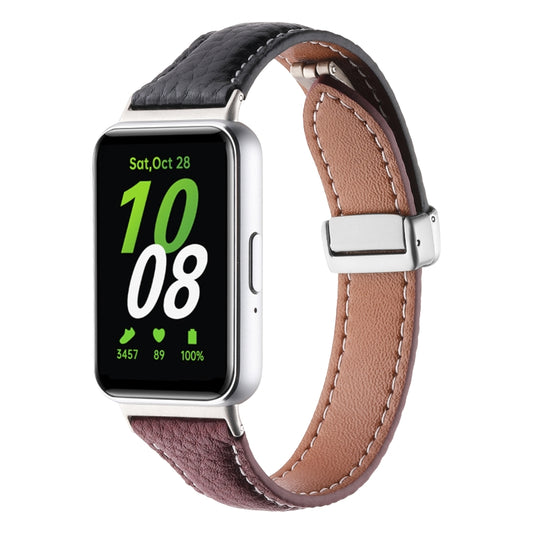 Litchi Texture Magnetic Buckle Slim Leather Watch Band, For Samsung Galaxy Fit 3