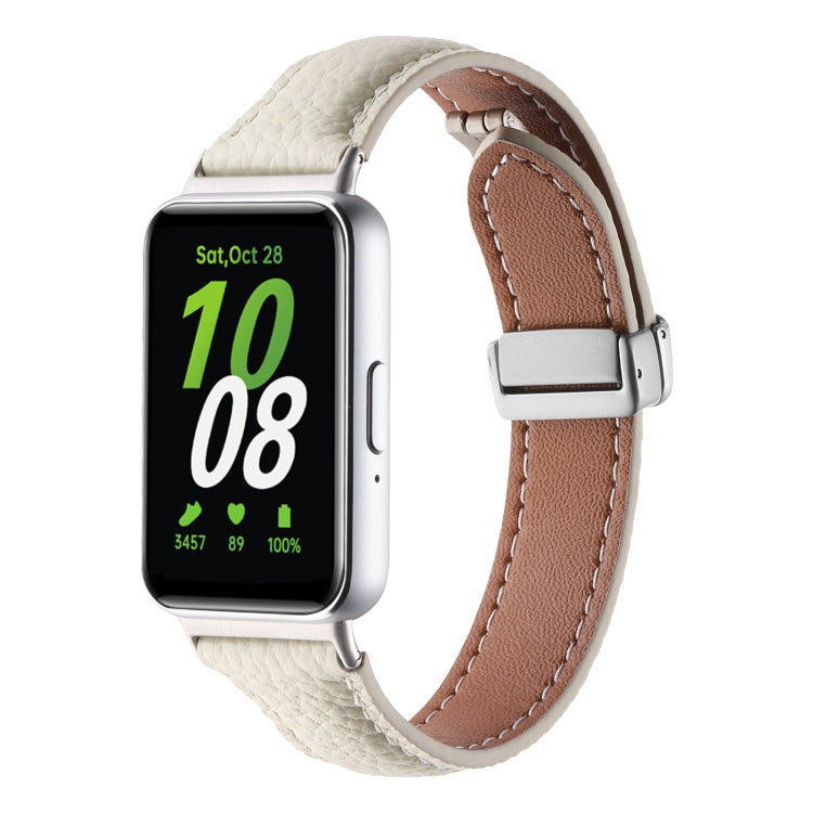 Litchi Texture Magnetic Buckle Slim Leather Watch Band, For Samsung Galaxy Fit 3