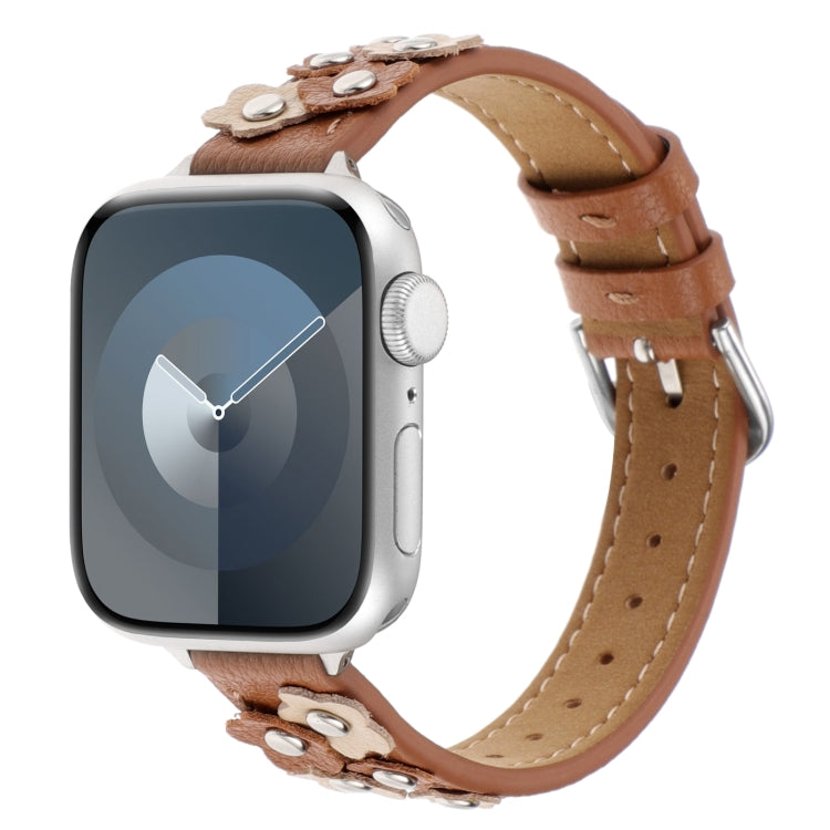 Stitched Flower Leather Watch Band, For Apple Watch SE 2023 44mm, For Apple Watch SE 2023 40mm, For Apple Watch Ultra 2 49mm, For Apple Watch Series 9 45mm, For Apple Watch Series 9 41mm, For Apple Watch Ultra 49mm, For Apple Watch Series 8 41mm       ...