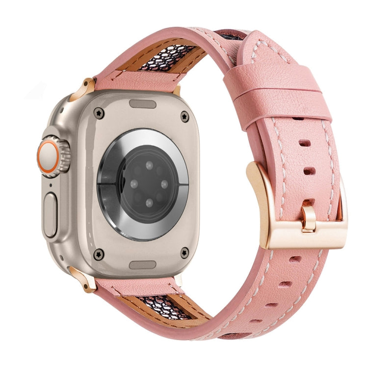 Mesh Calfskin Genuine Leather Watch Band, For Apple Watch SE 2023 44mm, For Apple Watch SE 2023 40mm, For Apple Watch Ultra 2 49mm, For Apple Watch Series 9 45mm, For Apple Watch Series 9 41mm, For Apple Watch Ultra 49mm