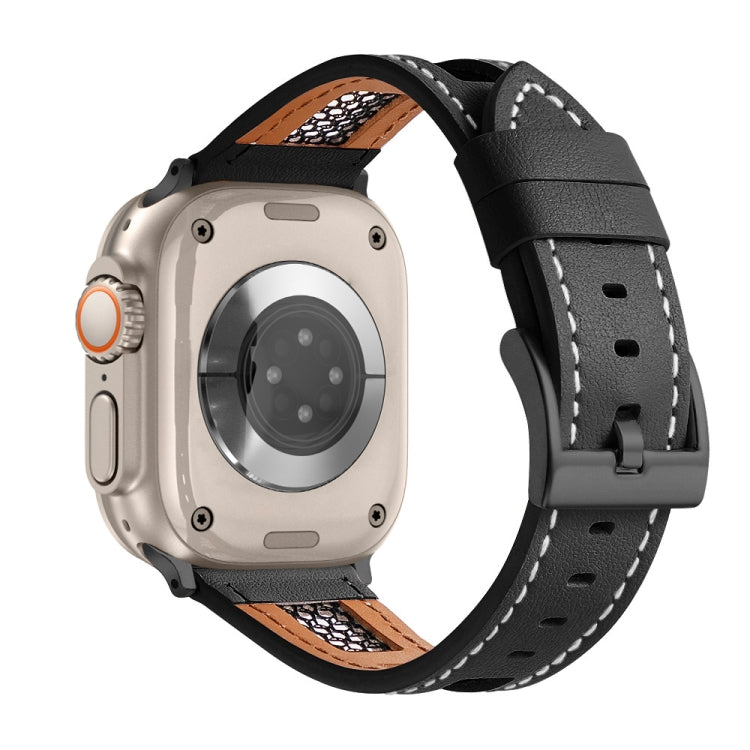 Mesh Calfskin Genuine Leather Watch Band, For Apple Watch SE 2023 44mm, For Apple Watch SE 2023 40mm, For Apple Watch Ultra 2 49mm, For Apple Watch Series 9 45mm, For Apple Watch Series 9 41mm, For Apple Watch Ultra 49mm