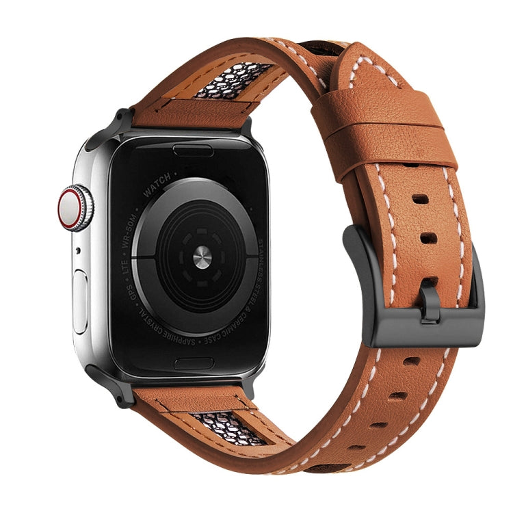 Mesh Calfskin Genuine Leather Watch Band, For Apple Watch SE 2023 44mm, For Apple Watch SE 2023 40mm, For Apple Watch Ultra 2 49mm, For Apple Watch Series 9 45mm, For Apple Watch Series 9 41mm, For Apple Watch Ultra 49mm