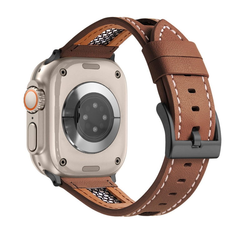 Mesh Calfskin Genuine Leather Watch Band, For Apple Watch SE 2023 44mm, For Apple Watch SE 2023 40mm, For Apple Watch Ultra 2 49mm, For Apple Watch Series 9 45mm, For Apple Watch Series 9 41mm, For Apple Watch Ultra 49mm