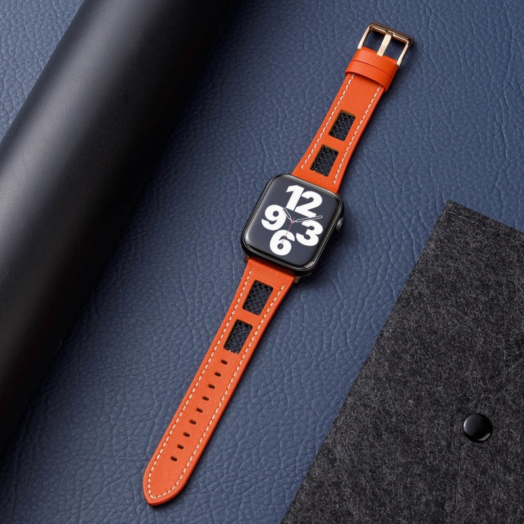 Mesh Calfskin Genuine Leather Watch Band, For Apple Watch Series 8 41mm, For Apple Watch Series 8 45mm, For Apple Watch SE 2022 40mm, For Apple Watch SE 2022 44mm, For Apple Watch Series 7 41mm, For Apple Watch Series 7 45mm
