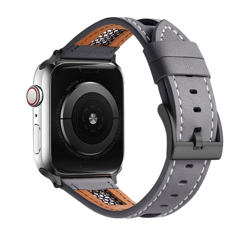 Mesh Calfskin Genuine Leather Watch Band, For Apple Watch Series 8 41mm, For Apple Watch Series 8 45mm, For Apple Watch SE 2022 40mm, For Apple Watch SE 2022 44mm, For Apple Watch Series 7 41mm, For Apple Watch Series 7 45mm