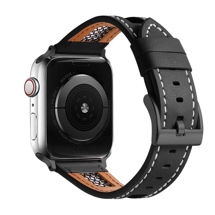 Mesh Calfskin Genuine Leather Watch Band, For Apple Watch SE 40mm, For Apple Watch SE 44mm, For Apple Watch Series 6 40mm, For Apple Watch Series 6 44mm, For Apple Watch Series 5 44mm, For Apple Watch Series 5 40mm
