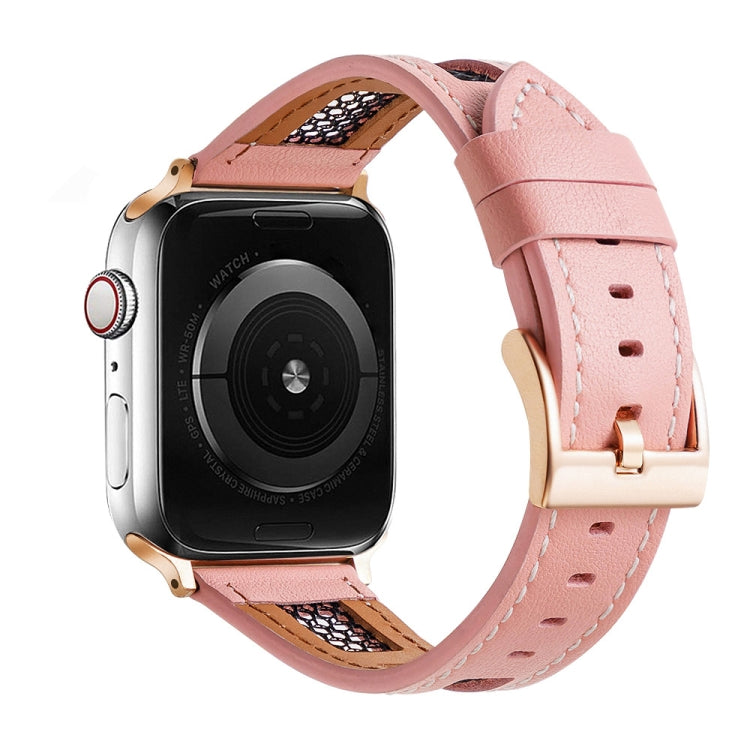 Mesh Calfskin Genuine Leather Watch Band, For Apple Watch Series 4 44mm, For Apple Watch Series 4 40mm, For Apple Watch Series 3 38mm, For Apple Watch Series 3 42mm, For Apple Watch Series 2 42mm, For Apple Watch Series 2 38mm