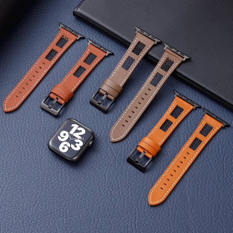 Mesh Calfskin Genuine Leather Watch Band, For Apple Watch SE 2023 44mm, For Apple Watch SE 2023 40mm, For Apple Watch Ultra 2 49mm, For Apple Watch Series 9 45mm, For Apple Watch Series 9 41mm, For Apple Watch Ultra 49mm
