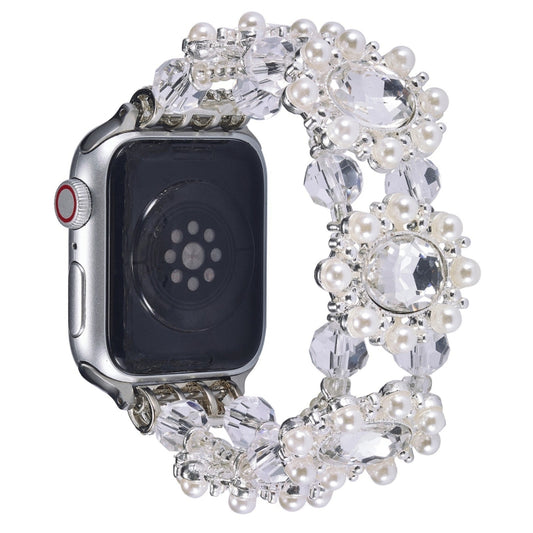 Beaded Pearl Gemstone Bracelet Watch Band, For Apple Watch SE 40mm, For Apple Watch SE 44mm, For Apple Watch Series 6 40mm, For Apple Watch Series 6 44mm, For Apple Watch Series 5 44mm, For Apple Watch Series 5 40mm, For Apple Watch Series 4 44mm