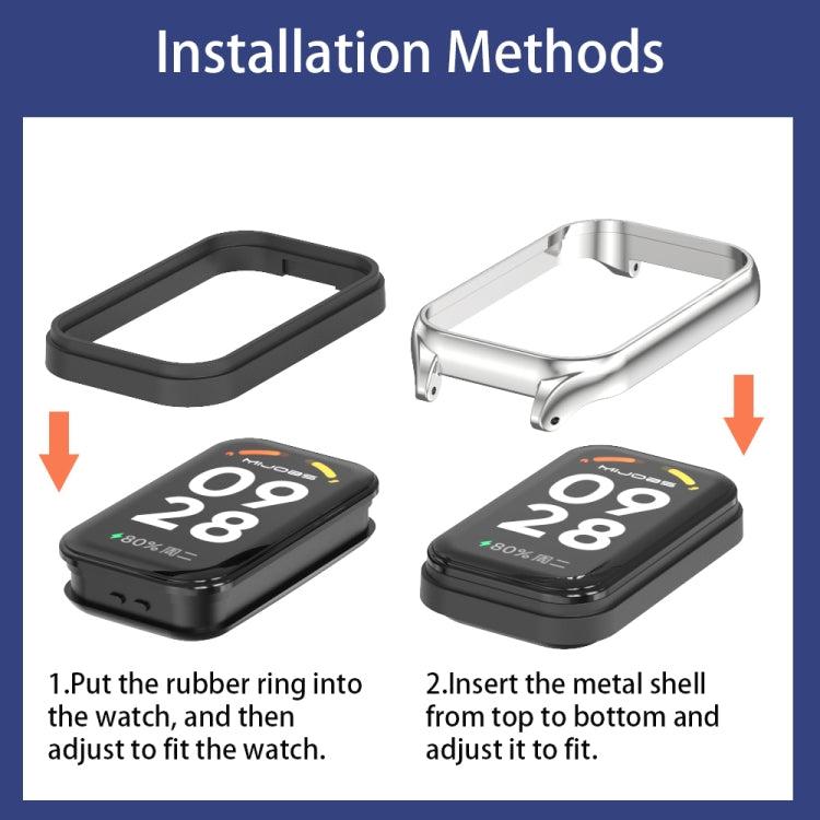 Mijobs Metal Shell Silicone Watch Band, For Xiaomi Smart Band 9 Active / Redmi Band 3