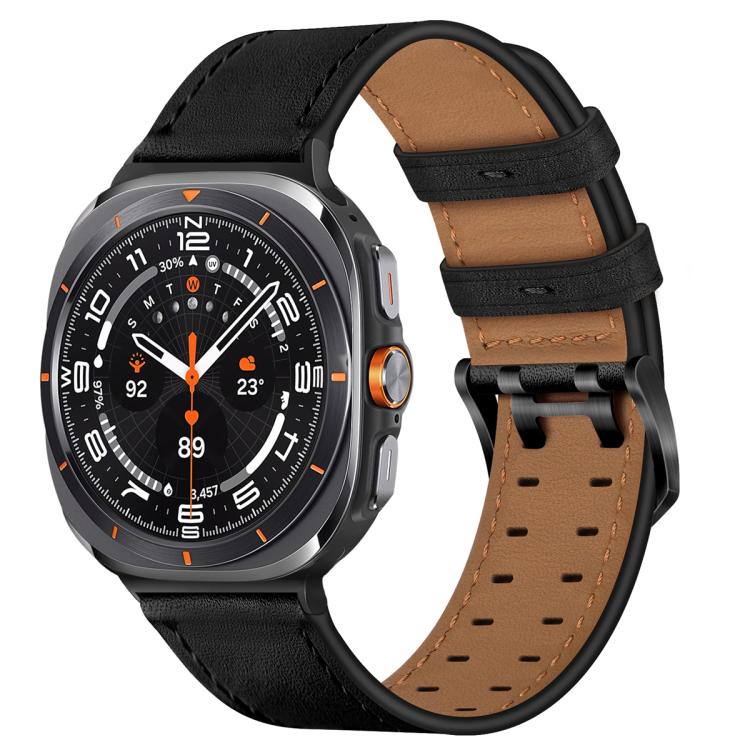 Double Buckle Genuine Leather Watch Band, For Samsung Galaxy Watch Ultra / Ultra 2025, For Samsung Galaxy Watch8 / Watch8 Classic