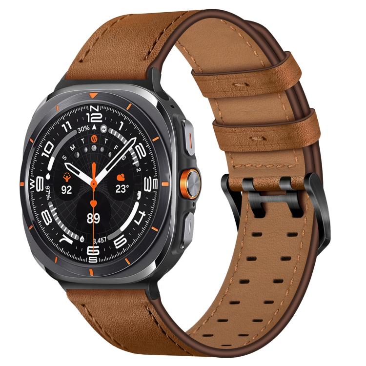 Double Buckle Genuine Leather Watch Band, For Samsung Galaxy Watch Ultra / Ultra 2025, For Samsung Galaxy Watch8 / Watch8 Classic