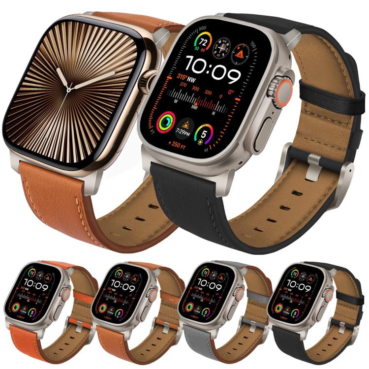 Titanium Buckle Nappa Genuine Leather Watch Band, For Apple Watch 46mm / 49mm / 45mm / 44mm