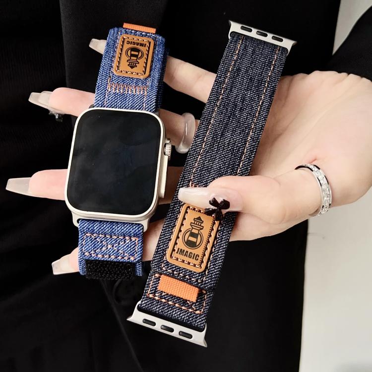 Denim Nylon Hook and Loop Fastener Canvas Watch Band, For Apple Watch 46mm / 49mm / 45mm / 44mm, For Apple Watch 42mm / 41mm / 40mm / 38mm
