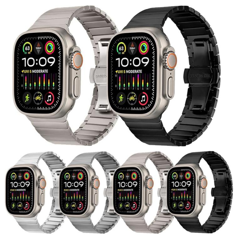 Butterfly Clasp One-Bead Titanium Alloy Watch Band, For Apple Watch 46mm / 49mm / 45mm / 44mm