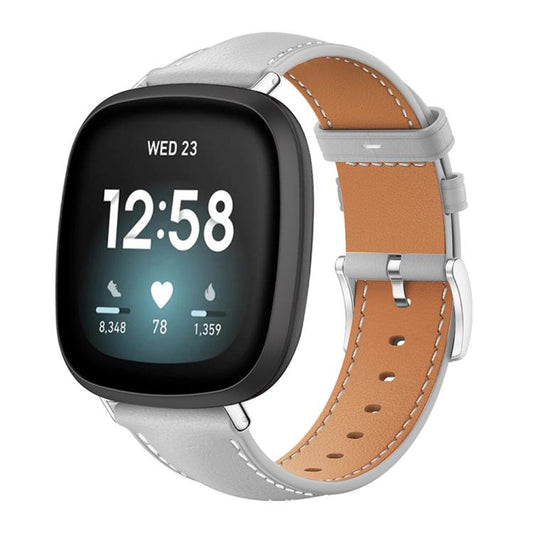 xDfind Flat Head Black Shark Fine Grain Leather Watch Band, For Fitbit Versa 4 / 3 / Sense2 / 1 20mm, For Fitbit Versa 2 / Versa / Versa Lite 22mm