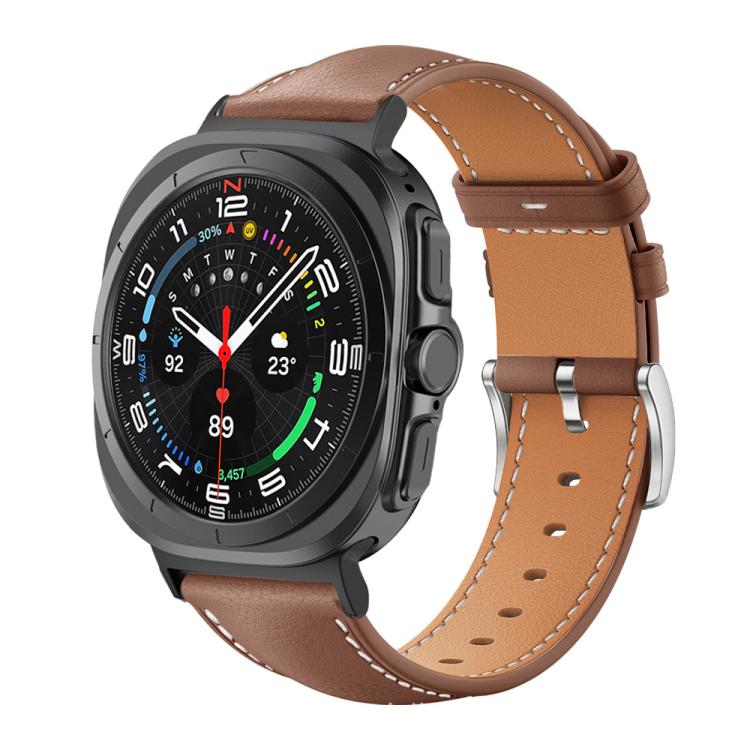 xDfind Flat Head Black Shark Fine Grain Leather Watch Band, For Samsung Galaxy Watch Ultra / Ultra 2025, For Samsung Galaxy Watch8 / Watch8 Classic, For Samsung Galaxy Watch7 / FE / 6 / 5 / 4